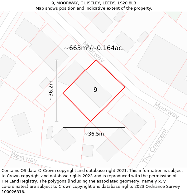 9, MOORWAY, GUISELEY, LEEDS, LS20 8LB: Plot and title map