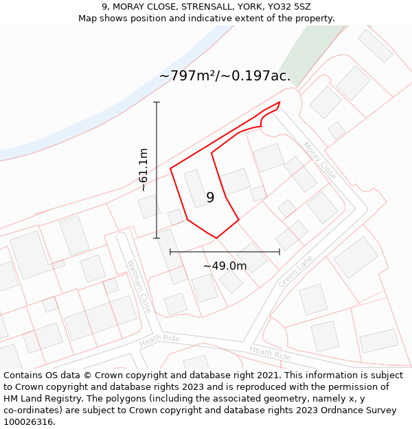 9, MORAY CLOSE, STRENSALL, YORK, YO32 5SZ: Plot and title map