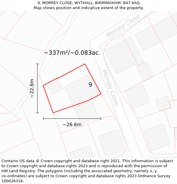 9, MORREY CLOSE, WYTHALL, BIRMINGHAM, B47 6AQ: Plot and title map