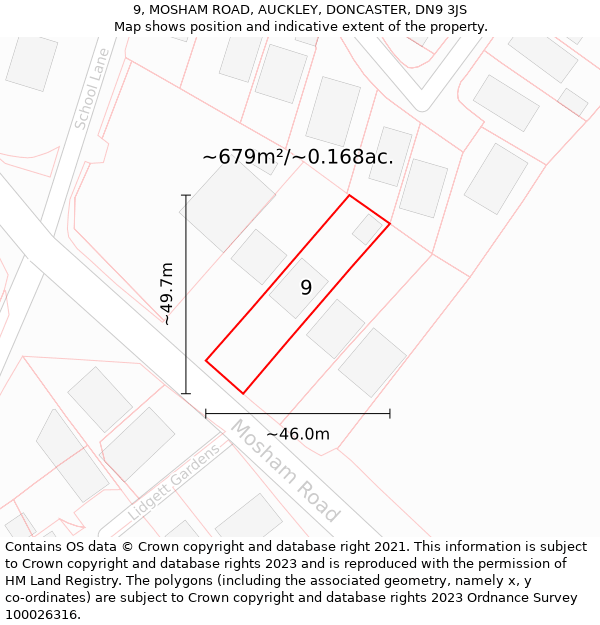 9, MOSHAM ROAD, AUCKLEY, DONCASTER, DN9 3JS: Plot and title map