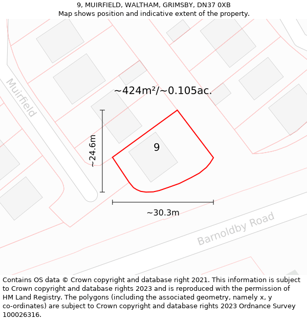 9, MUIRFIELD, WALTHAM, GRIMSBY, DN37 0XB: Plot and title map