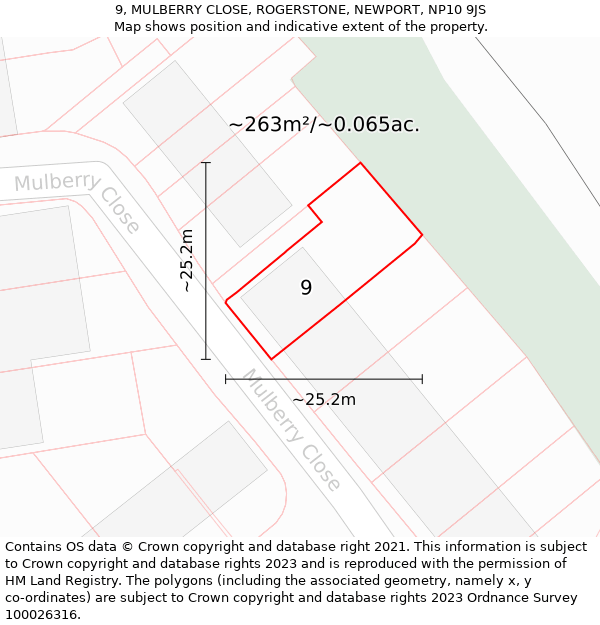 9, MULBERRY CLOSE, ROGERSTONE, NEWPORT, NP10 9JS: Plot and title map