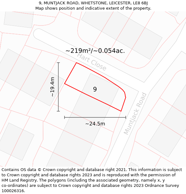 9, MUNTJACK ROAD, WHETSTONE, LEICESTER, LE8 6BJ: Plot and title map