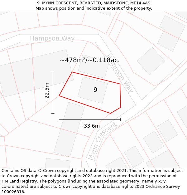 9, MYNN CRESCENT, BEARSTED, MAIDSTONE, ME14 4AS: Plot and title map