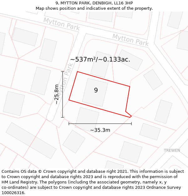 9, MYTTON PARK, DENBIGH, LL16 3HP: Plot and title map