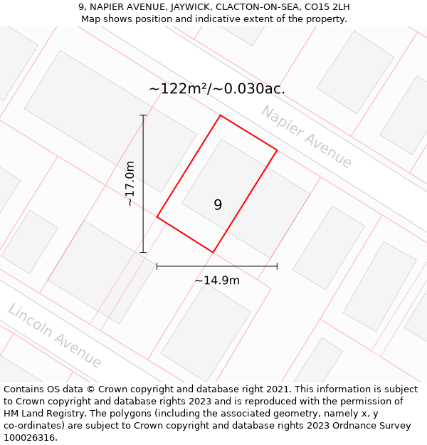 9, NAPIER AVENUE, JAYWICK, CLACTON-ON-SEA, CO15 2LH: Plot and title map