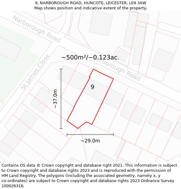 9, NARBOROUGH ROAD, HUNCOTE, LEICESTER, LE9 3AW: Plot and title map