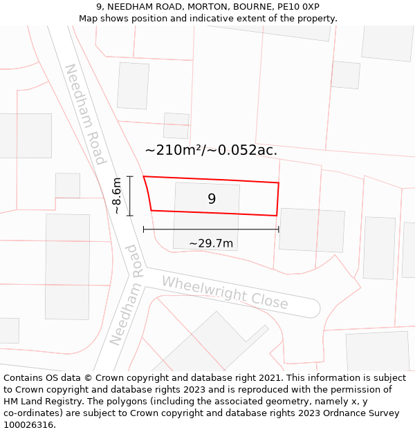 9, NEEDHAM ROAD, MORTON, BOURNE, PE10 0XP: Plot and title map