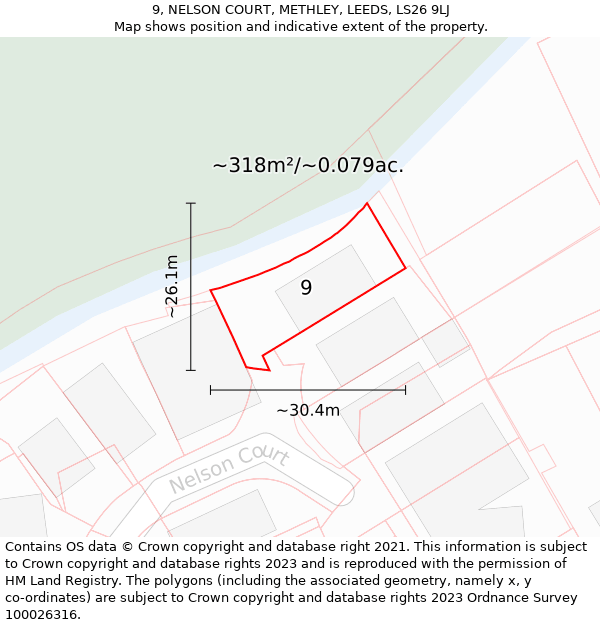 9, NELSON COURT, METHLEY, LEEDS, LS26 9LJ: Plot and title map