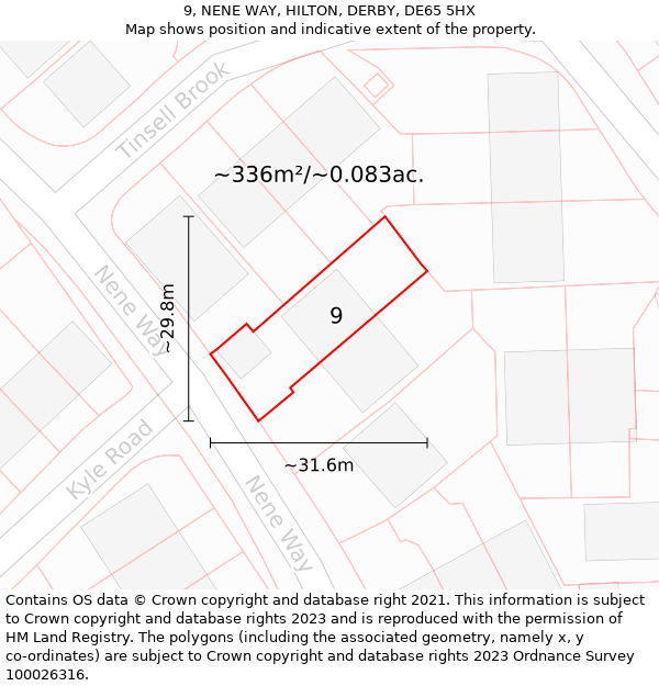 9, NENE WAY, HILTON, DERBY, DE65 5HX: Plot and title map