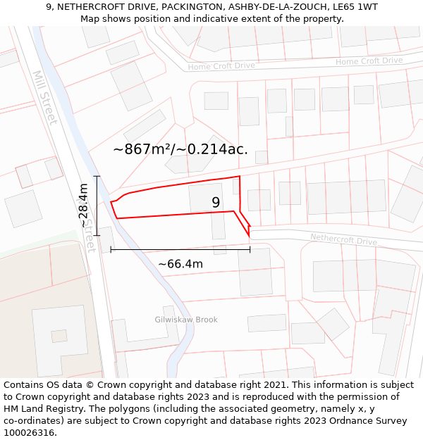 9, NETHERCROFT DRIVE, PACKINGTON, ASHBY-DE-LA-ZOUCH, LE65 1WT: Plot and title map