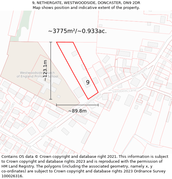 9, NETHERGATE, WESTWOODSIDE, DONCASTER, DN9 2DR: Plot and title map