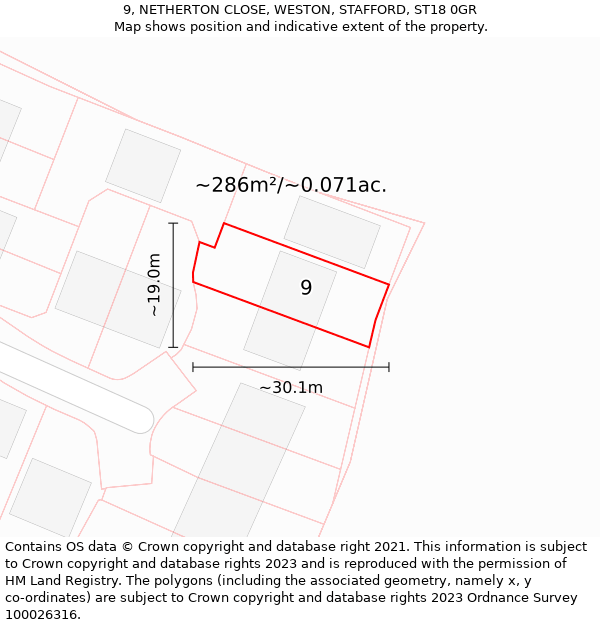 9, NETHERTON CLOSE, WESTON, STAFFORD, ST18 0GR: Plot and title map