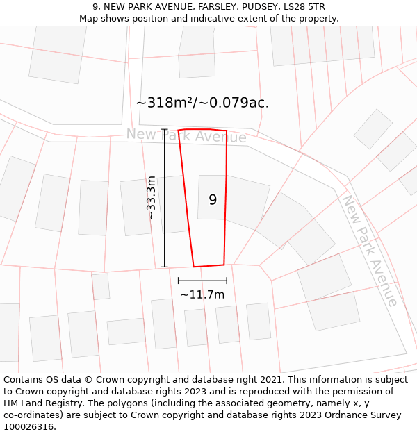 9, NEW PARK AVENUE, FARSLEY, PUDSEY, LS28 5TR: Plot and title map