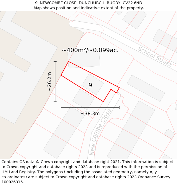 9, NEWCOMBE CLOSE, DUNCHURCH, RUGBY, CV22 6ND: Plot and title map