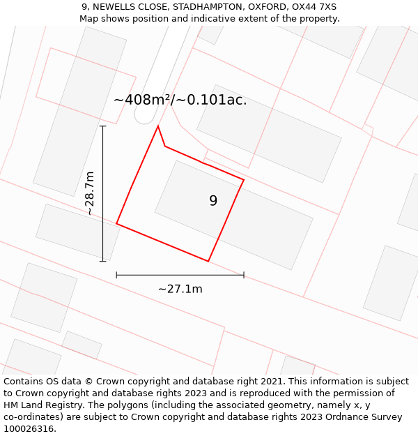 9, NEWELLS CLOSE, STADHAMPTON, OXFORD, OX44 7XS: Plot and title map