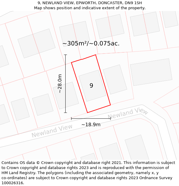 9, NEWLAND VIEW, EPWORTH, DONCASTER, DN9 1SH: Plot and title map