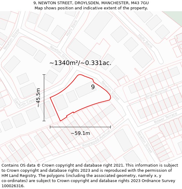 9, NEWTON STREET, DROYLSDEN, MANCHESTER, M43 7GU: Plot and title map