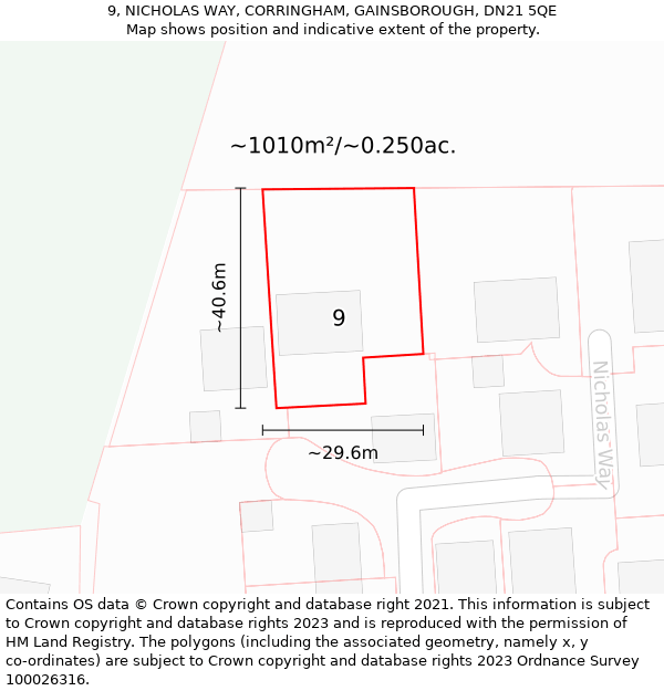 9, NICHOLAS WAY, CORRINGHAM, GAINSBOROUGH, DN21 5QE: Plot and title map