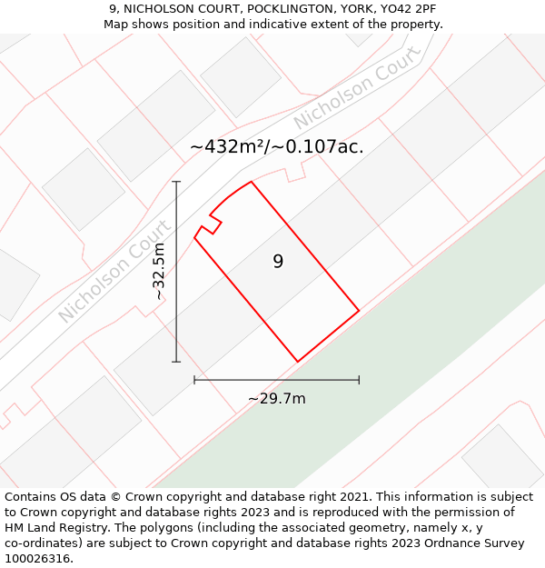 9, NICHOLSON COURT, POCKLINGTON, YORK, YO42 2PF: Plot and title map