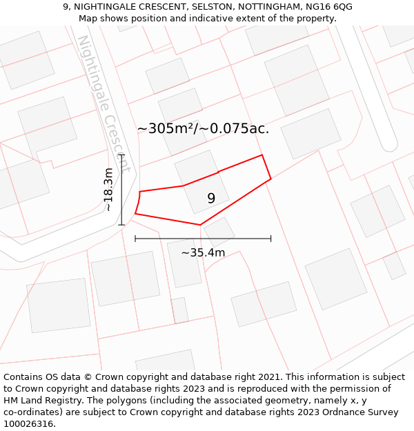 9, NIGHTINGALE CRESCENT, SELSTON, NOTTINGHAM, NG16 6QG: Plot and title map