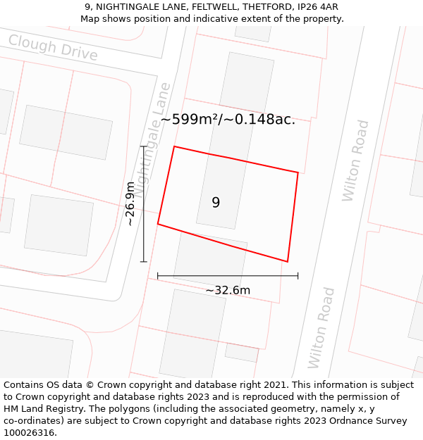 9, NIGHTINGALE LANE, FELTWELL, THETFORD, IP26 4AR: Plot and title map