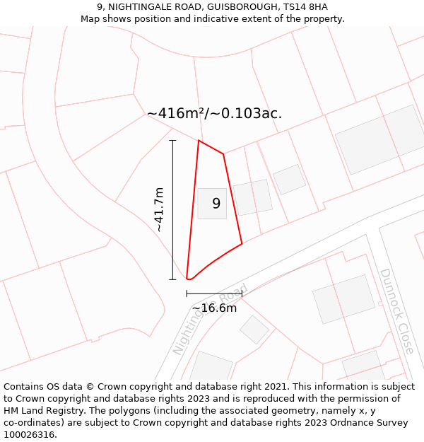 9, NIGHTINGALE ROAD, GUISBOROUGH, TS14 8HA: Plot and title map