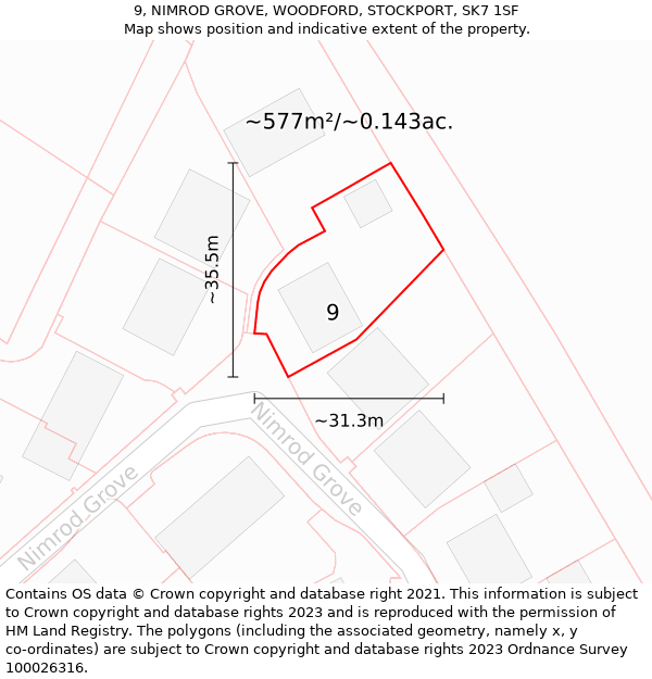 9, NIMROD GROVE, WOODFORD, STOCKPORT, SK7 1SF: Plot and title map