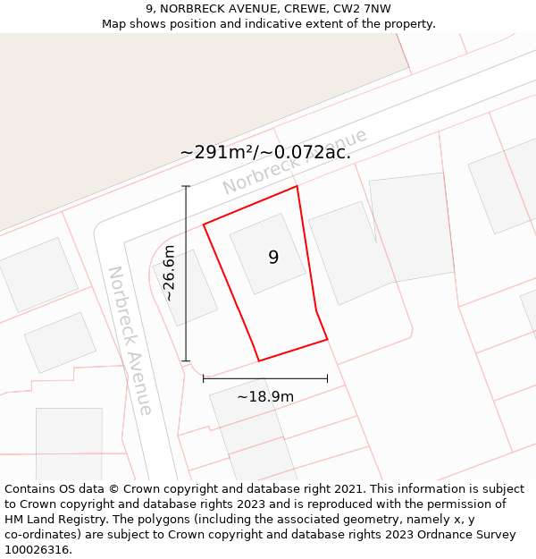 9, NORBRECK AVENUE, CREWE, CW2 7NW: Plot and title map