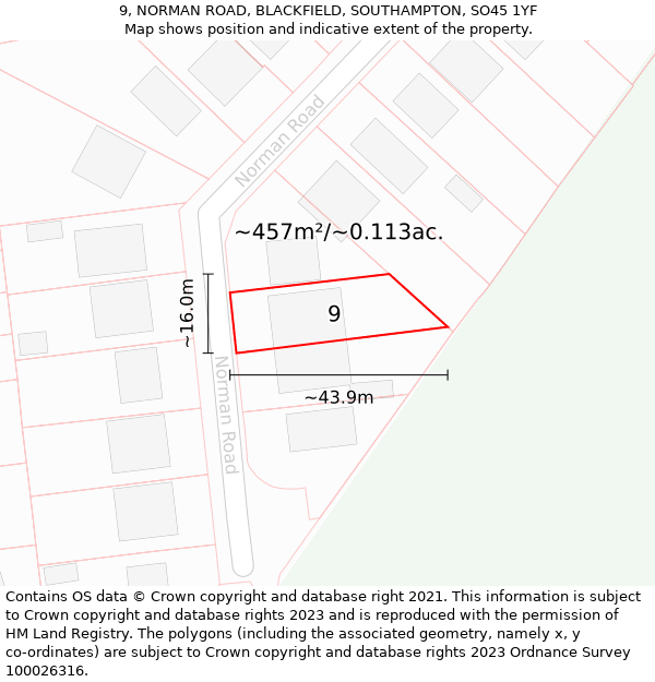 9, NORMAN ROAD, BLACKFIELD, SOUTHAMPTON, SO45 1YF: Plot and title map