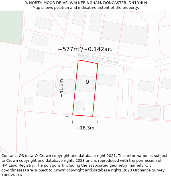 9, NORTH MOOR DRIVE, WALKERINGHAM, DONCASTER, DN10 4LN: Plot and title map