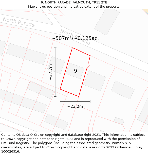 9, NORTH PARADE, FALMOUTH, TR11 2TE: Plot and title map