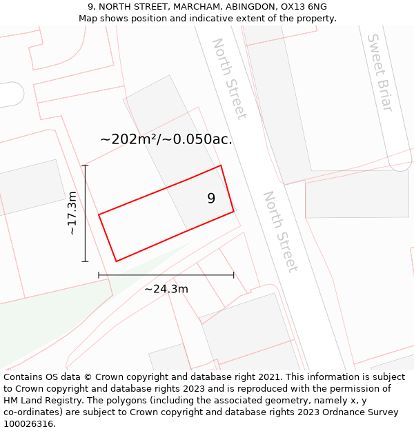 9, NORTH STREET, MARCHAM, ABINGDON, OX13 6NG: Plot and title map
