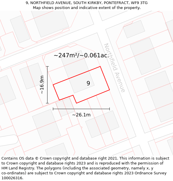 9, NORTHFIELD AVENUE, SOUTH KIRKBY, PONTEFRACT, WF9 3TG: Plot and title map