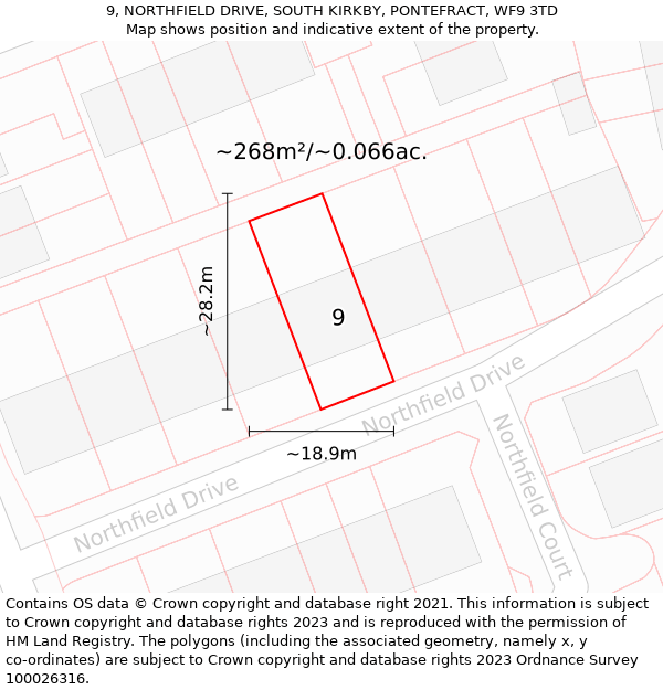 9, NORTHFIELD DRIVE, SOUTH KIRKBY, PONTEFRACT, WF9 3TD: Plot and title map