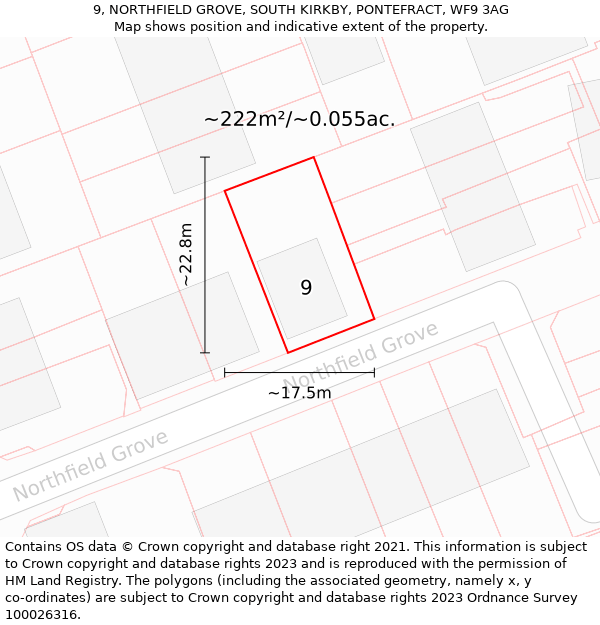 9, NORTHFIELD GROVE, SOUTH KIRKBY, PONTEFRACT, WF9 3AG: Plot and title map