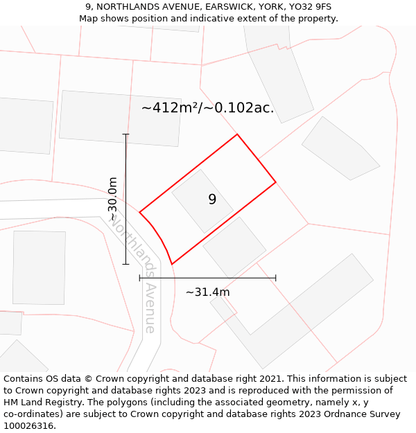 9, NORTHLANDS AVENUE, EARSWICK, YORK, YO32 9FS: Plot and title map