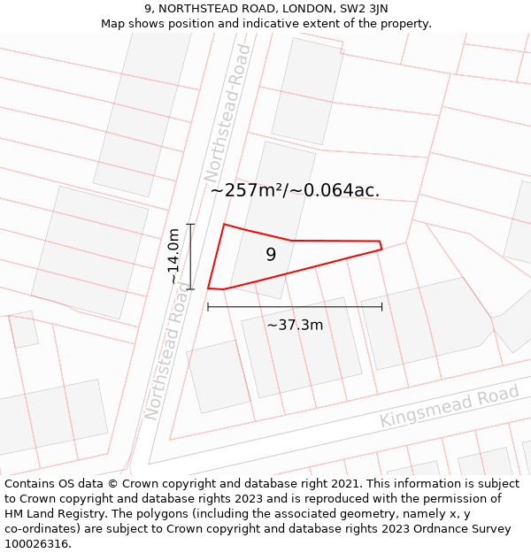 9, NORTHSTEAD ROAD, LONDON, SW2 3JN: Plot and title map