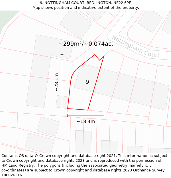 9, NOTTINGHAM COURT, BEDLINGTON, NE22 6PE: Plot and title map