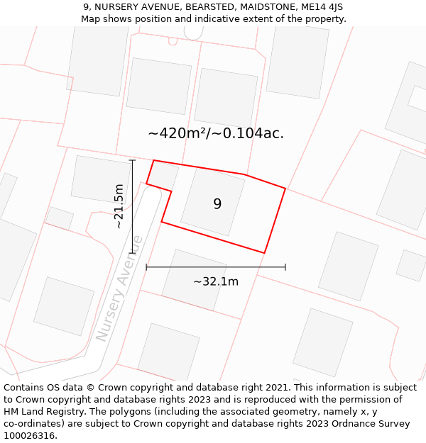 9, NURSERY AVENUE, BEARSTED, MAIDSTONE, ME14 4JS: Plot and title map