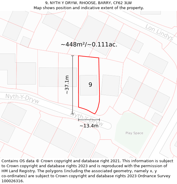 9, NYTH Y DRYW, RHOOSE, BARRY, CF62 3LW: Plot and title map