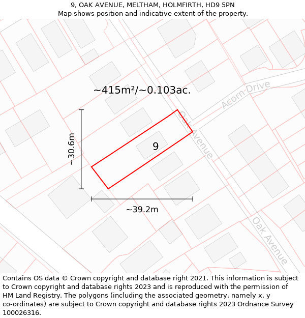 9, OAK AVENUE, MELTHAM, HOLMFIRTH, HD9 5PN: Plot and title map