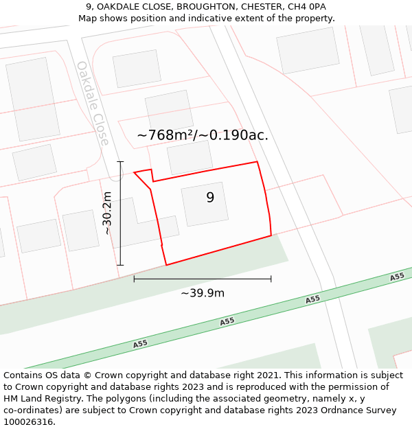 9, OAKDALE CLOSE, BROUGHTON, CHESTER, CH4 0PA: Plot and title map