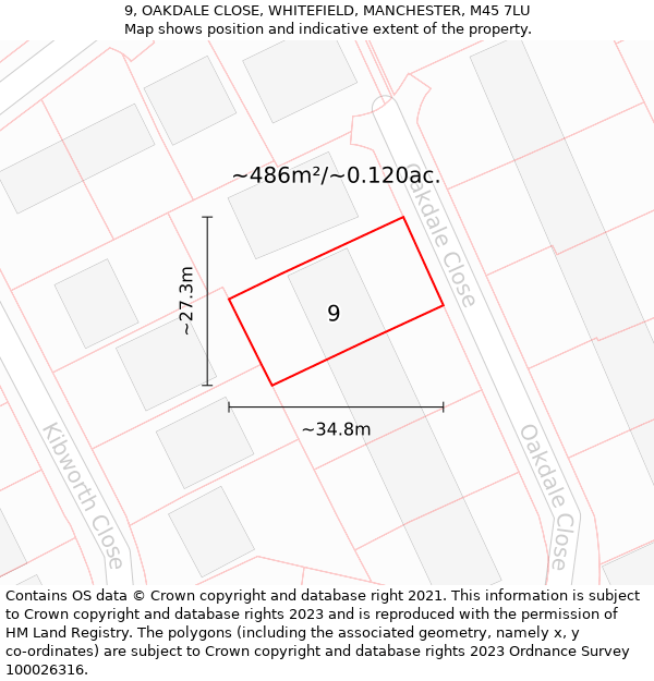 9, OAKDALE CLOSE, WHITEFIELD, MANCHESTER, M45 7LU: Plot and title map