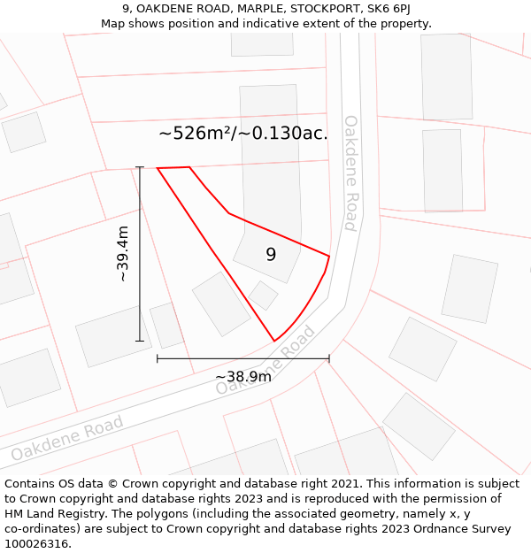 9, OAKDENE ROAD, MARPLE, STOCKPORT, SK6 6PJ: Plot and title map