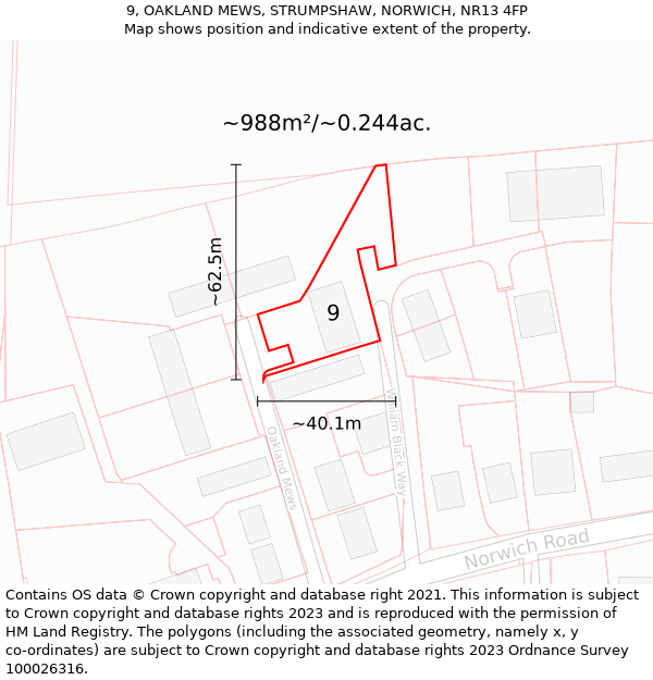 9, OAKLAND MEWS, STRUMPSHAW, NORWICH, NR13 4FP: Plot and title map