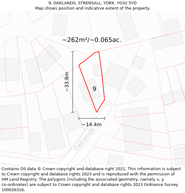 9, OAKLANDS, STRENSALL, YORK, YO32 5YD: Plot and title map