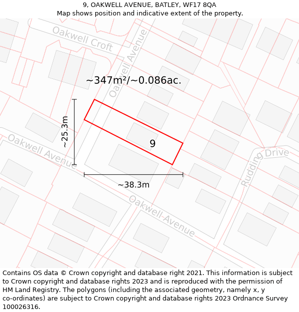 9, OAKWELL AVENUE, BATLEY, WF17 8QA: Plot and title map