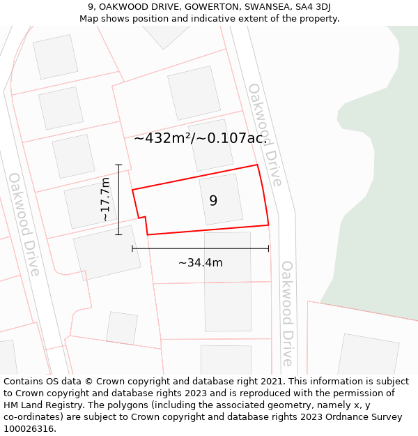 9, OAKWOOD DRIVE, GOWERTON, SWANSEA, SA4 3DJ: Plot and title map