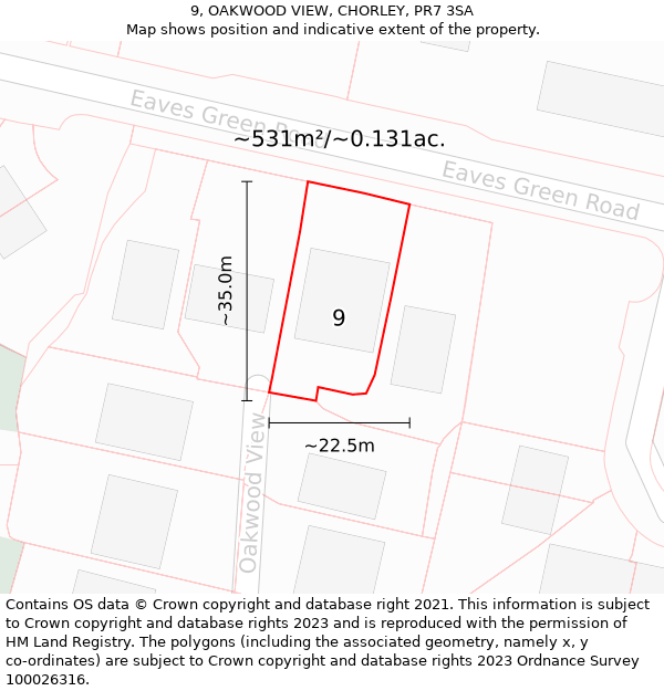 9, OAKWOOD VIEW, CHORLEY, PR7 3SA: Plot and title map